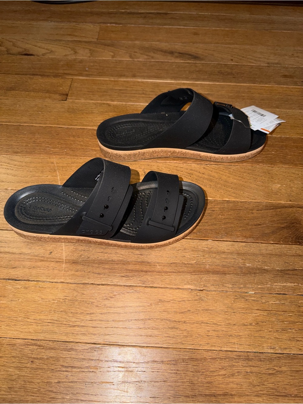 Crocs Brooklyn Low Wedge Cork Buckle Sandals Black Women’s Size 8 NWT - Picture 3 of 6